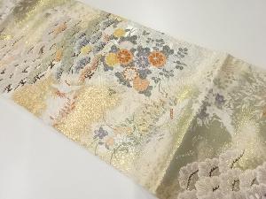 リサイクル　松鶴に菊模様織出し袋帯